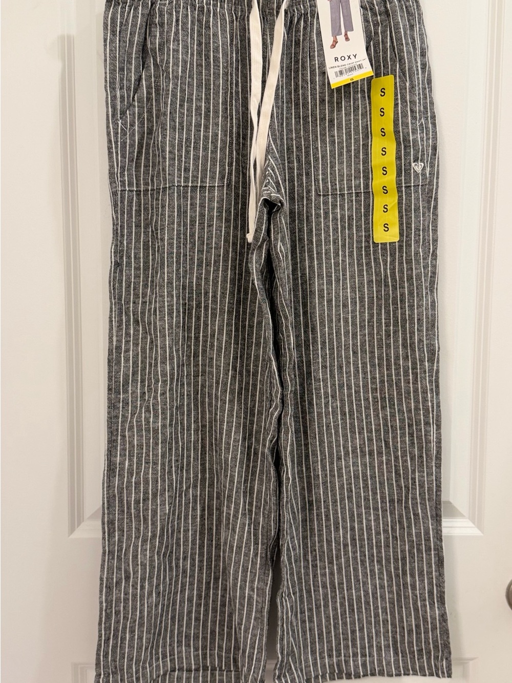 Roxy Gray Pinstripe Wide-Leg Drawstring Pants SMALL - Picture 3 of 6